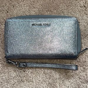 Michael Kors shimmery silver wristlet